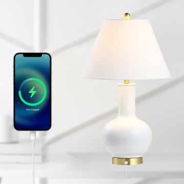 Han 27" Ceramic/Iron Contemporary USB Charging LED Table Lamp - JONATHAN Y